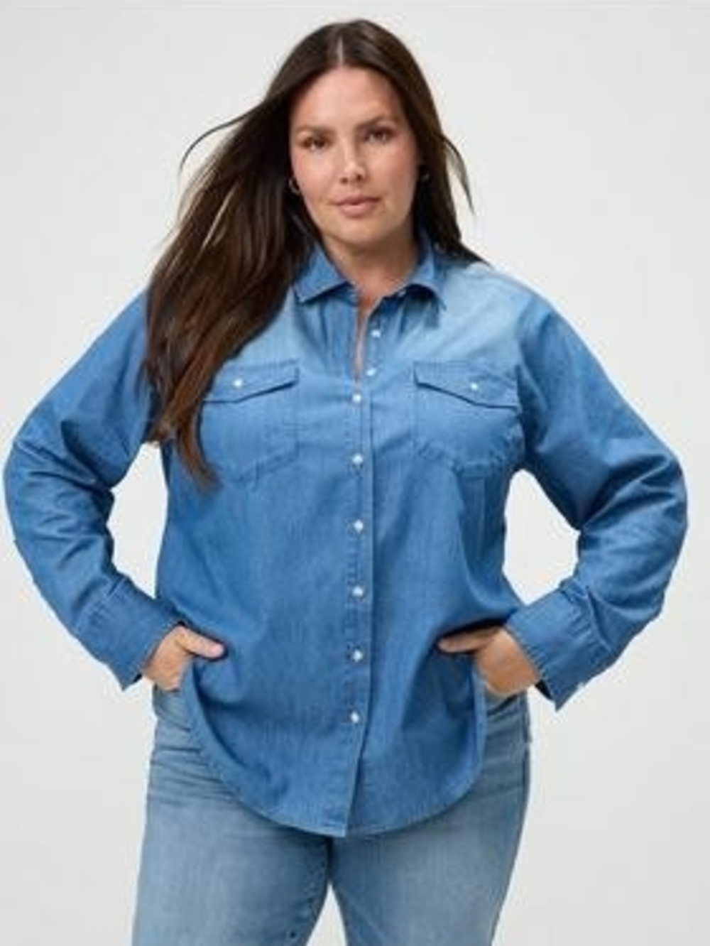 torrid Light Blue Denim Button-Down Shirt